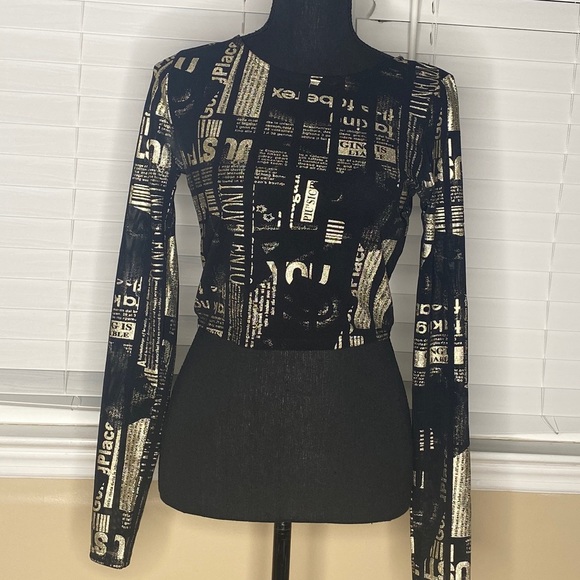Lovely Day Tops Long Sleeve Newspaper Print Sheer Top Poshmark
